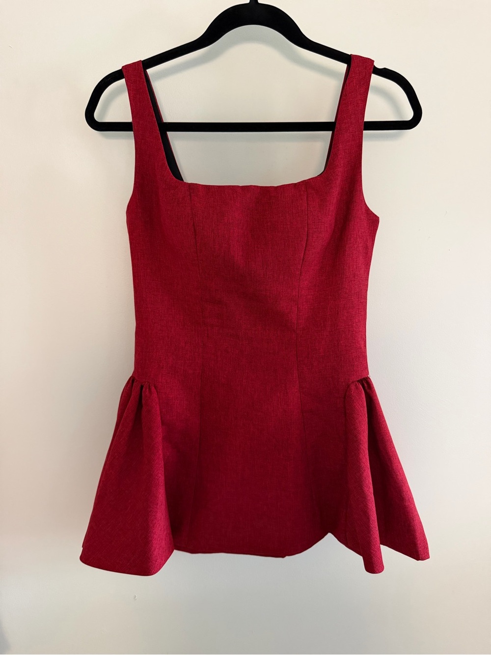 Red Square-Neck Peplum Dress